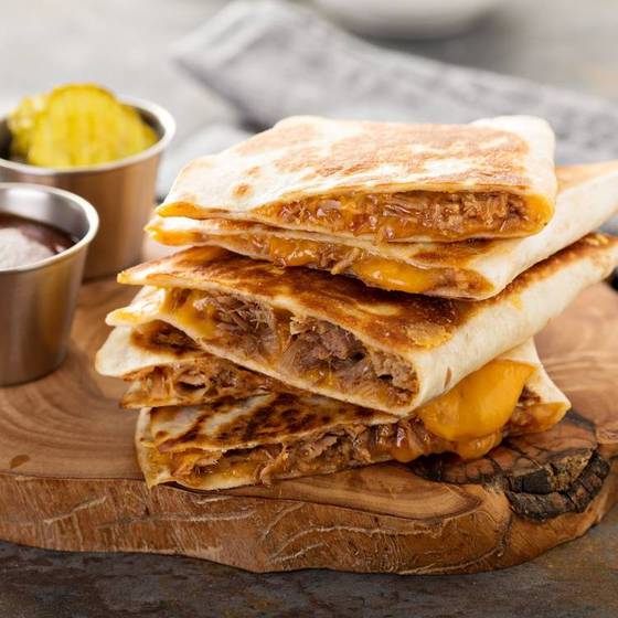 Pulled Pork Quesadillas With Cheddar Cheese and BBQ Sauce